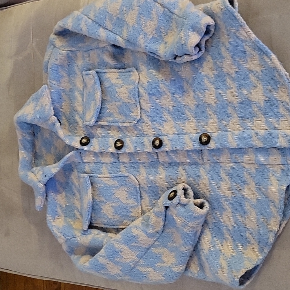 Blue and White Houndstooth Women's Jacket